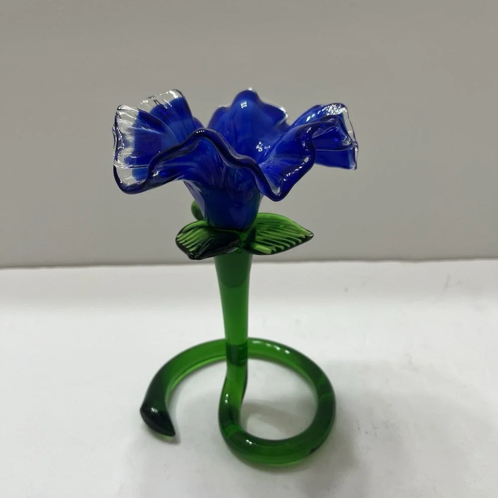 Vintage Hand-Blown Art Glass Flower Vase Candle Holder Cobalt Blue 6x4